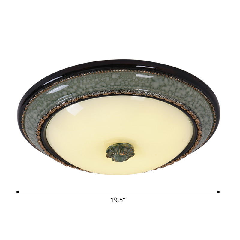 Opal Frosted Glass Bowl Ceiling Light With Led Flush Mount - Classical Bedroom Fixture Faux Marble