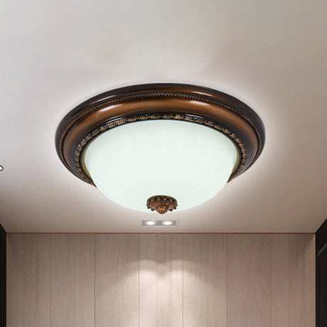 Milky Glass Led Cloche Flush Mount Ceiling Light In Brown - 14/16/19.5 Width / 14