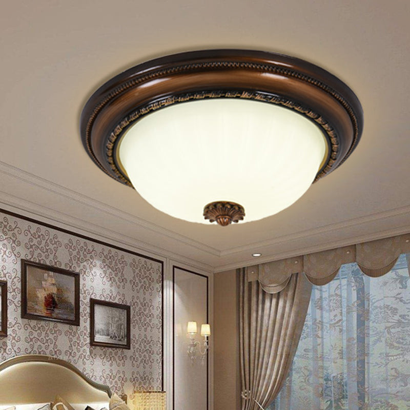 Milky Glass Led Cloche Flush Mount Ceiling Light In Brown - 14’/16’/19.5’ Width