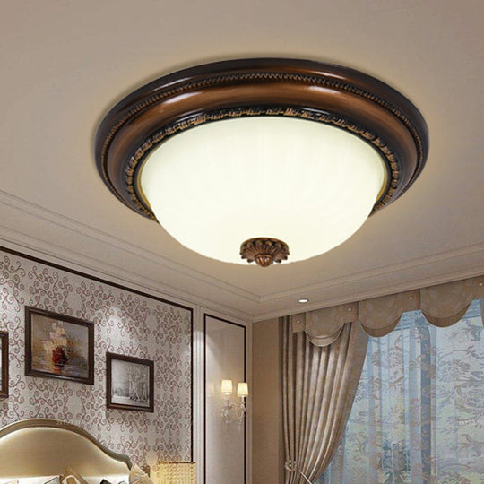 Milky Glass Led Cloche Flush Mount Ceiling Light In Brown - 14’/16’/19.5’ Width