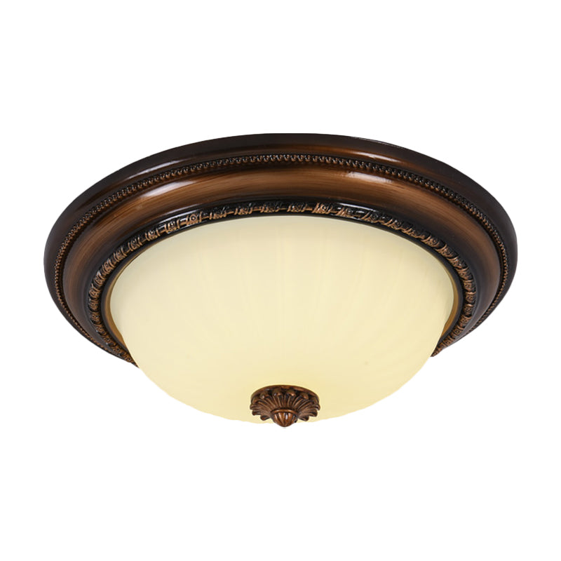 Milky Glass Led Cloche Flush Mount Ceiling Light In Brown - 14/16/19.5 Width
