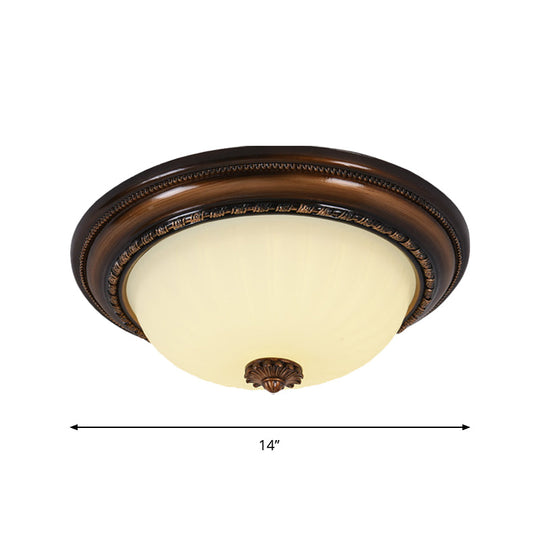 Milky Glass Led Cloche Flush Mount Ceiling Light In Brown - 14/16/19.5 Width