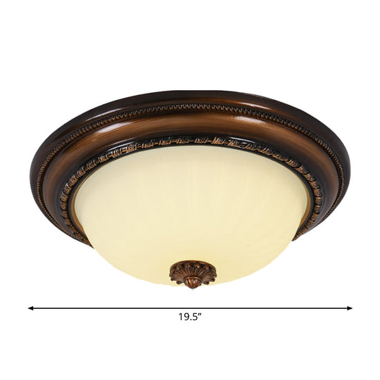 Milky Glass Led Cloche Flush Mount Ceiling Light In Brown - 14’/16’/19.5’ Width