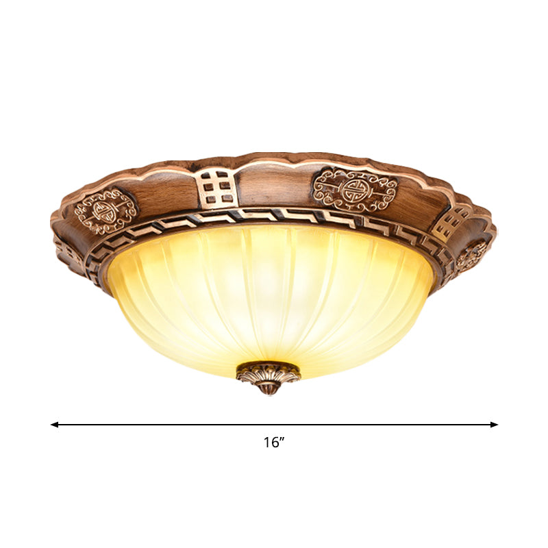 Antiqued Brown Scalloped - Edge Led Flush Mount Ceiling Light 14’/16’/19.5’ Milky Glass Bowl