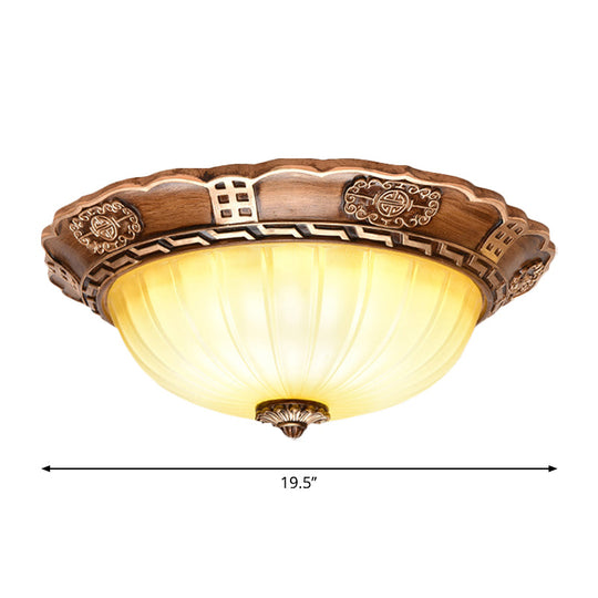 Antiqued Brown Scalloped - Edge Led Flush Mount Ceiling Light 14’/16’/19.5’ Milky Glass Bowl