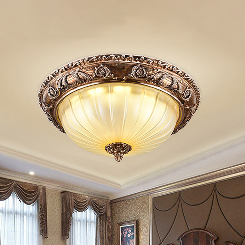 Ribbed Frosted Glass Led Flush Mount Ceiling Light In Traditional Brown - 14’/16’/19.5 / 14’