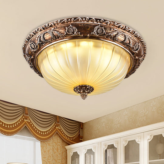 Ribbed Frosted Glass Led Flush Mount Ceiling Light In Traditional Brown - 14’/16’/19.5