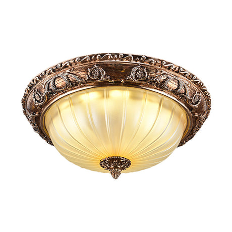Ribbed Frosted Glass Led Flush Mount Ceiling Light In Traditional Brown - 14’/16’/19.5