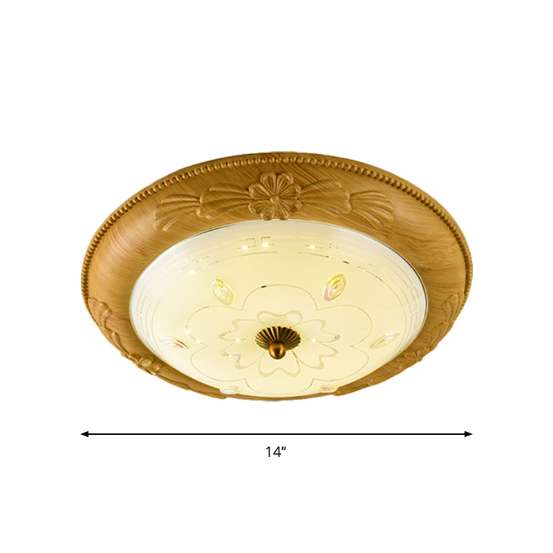 Minimalistic Led Milk Glass Flush Mount Ceiling Light In Yellow - Brown For Dining Room
