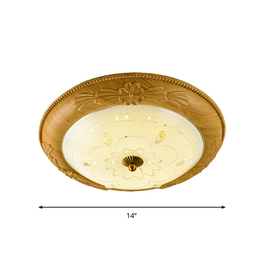 Minimalistic Led Milk Glass Flush Mount Ceiling Light In Yellow-Brown For Dining Room 14/16/19.5