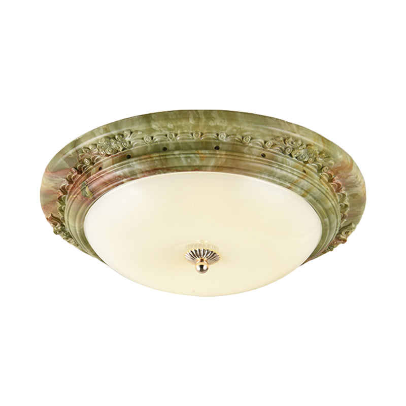 Country Milk Glass Led Ceiling Mount Light Green Dome Design Bedroom Flush Lighting -