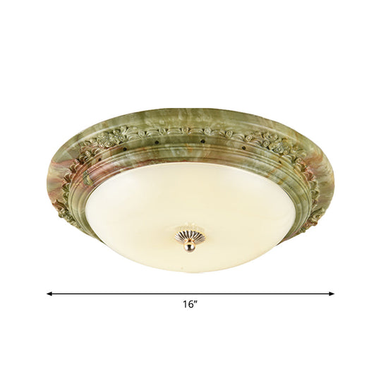 Country Milk Glass Led Ceiling Mount Light Green Dome Design Bedroom Flush Lighting -