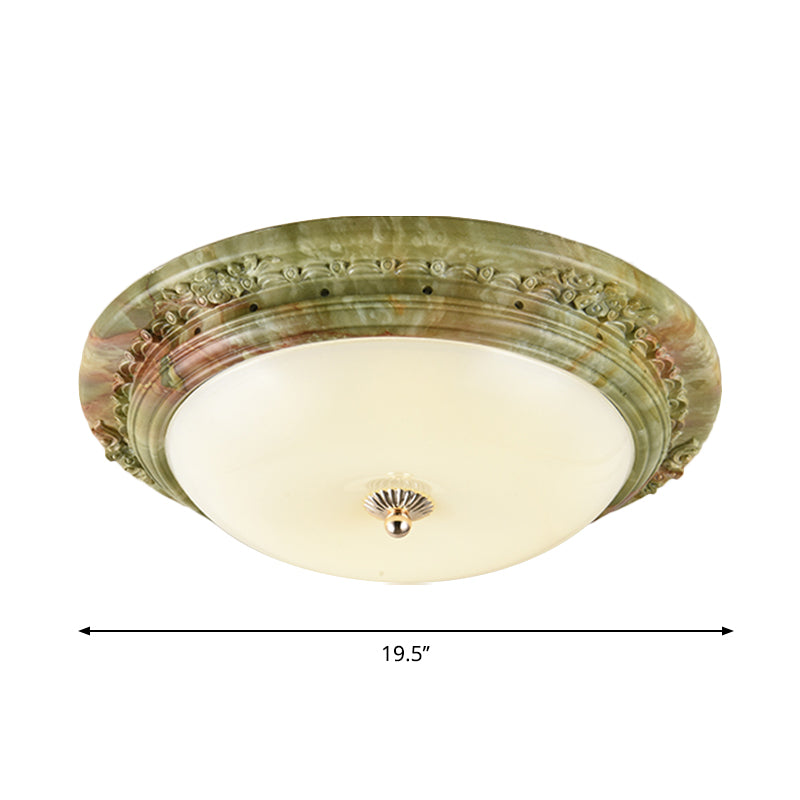 Country Milk Glass Led Ceiling Mount Light Green Dome Design Bedroom Flush Lighting -