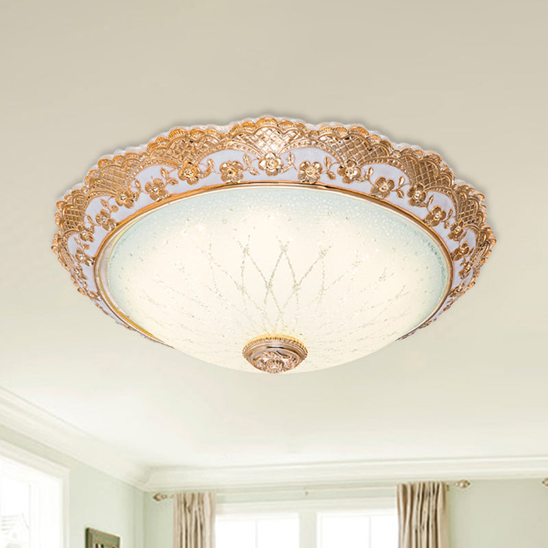 Traditional Gold Opaline Glass Ceiling Light - Led Flush Mount Fixture (14/16/19.5 W) / 14
