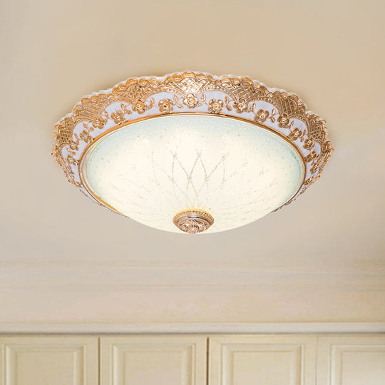 Traditional Gold Opaline Glass Ceiling Light - Led Flush Mount Fixture (14/16/19.5 W)