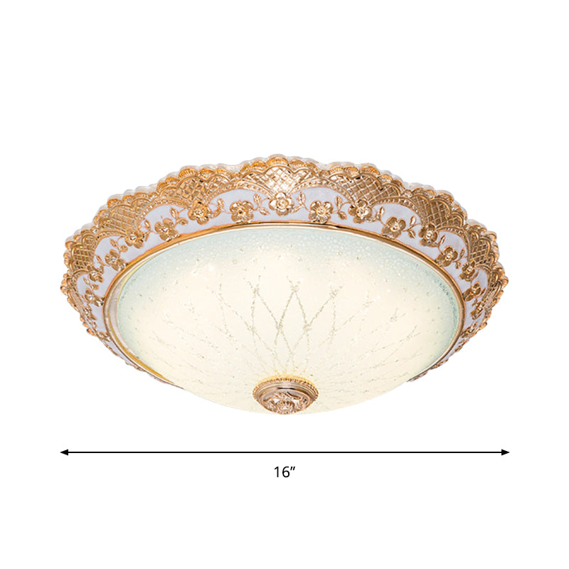 Traditional Gold Opaline Glass Ceiling Light - Led Flush Mount Fixture (14/16/19.5 W)