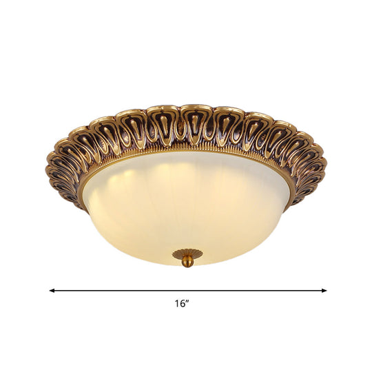 Vintage Milk Glass Ceiling Light - Hemispherical Design Brass Finish 3 - Light Flush Mount For
