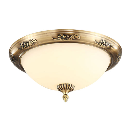 Hemisphere Flush Ceiling Light Brass Finish 2 - Bulb Milky Glass Office Lighting 13’/15’/19.5’ Dia