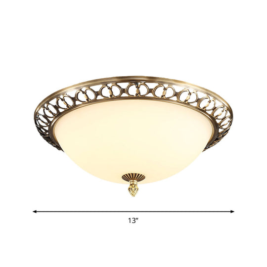 Antique Style Brass Finish 2 - Head Ceiling Mount Light With Frosted Glass Dome - 13’/15’/19.5’ Wide