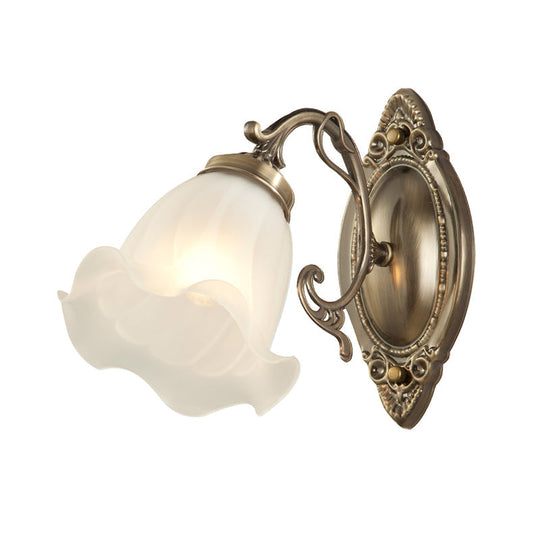 Frosted White Glass Ruffle Sconce Light - Traditional Corner Wall Mount In Bronze/Copper