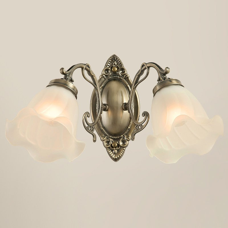 Frosted White Glass Ruffle Sconce Light - Traditional Corner Wall Mount In Bronze/Copper