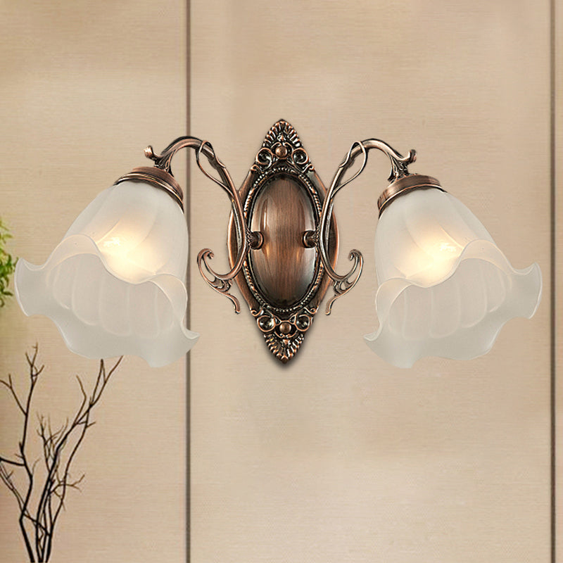 Frosted White Glass Ruffle Sconce Light - Traditional Corner Wall Mount In Bronze/Copper 2 / Copper