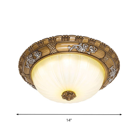 Traditional Led Ceiling Mounted Bedroom Light In Brown With Bowl Shade Tan Glass - Available