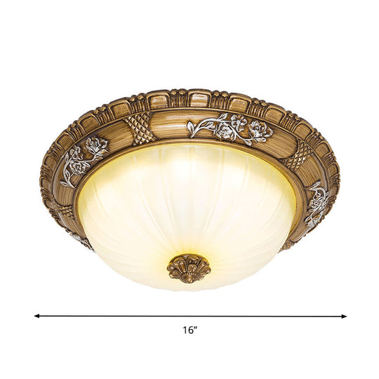 Traditional Led Ceiling Mounted Bedroom Light In Brown With Bowl Shade Tan Glass - Available