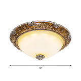 Dome Tan Glass Shade Flush Ceiling Light Fixture Led Bedroom Lamp In Brown - Traditional Style
