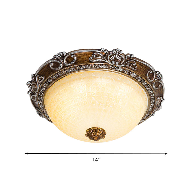 Countryside Bowl Led Flush Mount Light For Bedroom - Tan Glass In Brown (14’/16’/19.5’ W)