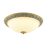 Led Flush Mount Light With Domed Shade In Cream Glass And Gold Finish - 12.5’/15’/19’ Sizes