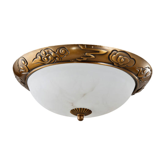 Brass Led Flush Lighting Traditional Milk White Glass Dome Shade Mount Lamp - 12’/16’/19.5’ Width