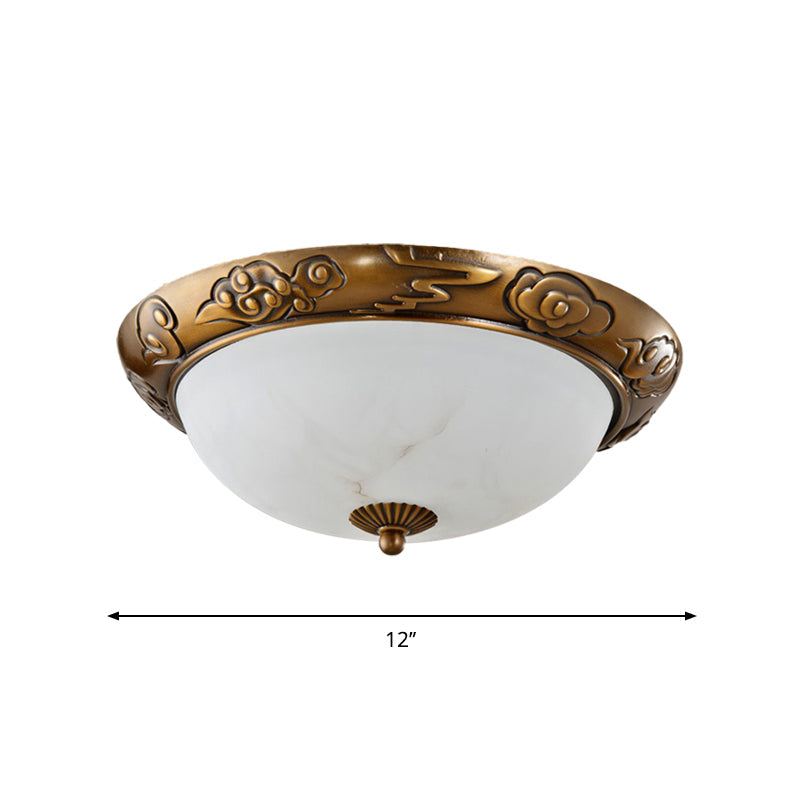 Brass Led Flush Lighting Traditional Milk White Glass Dome Shade Mount Lamp - 12’/16’/19.5’ Width