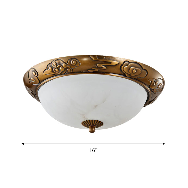 Brass Led Flush Lighting Traditional Milk White Glass Dome Shade Mount Lamp - 12’/16’/19.5’ Width