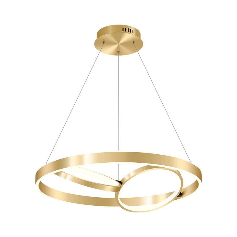 Golden Metallic Led Chandelier Light For Dining Room - Simplicity 3-Ring Ceiling Hang Fixture