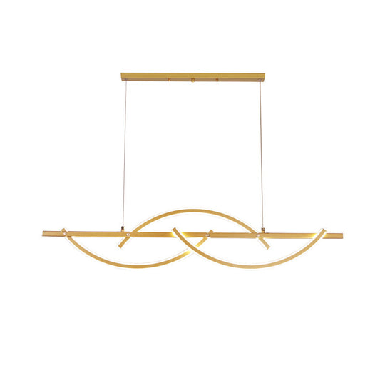 Modern Metal Led 3-Arched Line Restaurant Chandelier In Black/Gold - Warm/White Light