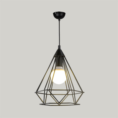 Diamond Wire Guard Pendant Light - Rustic Metal Hanging Lamp For Stair Cafe Black / 10