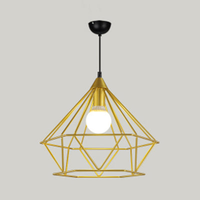 Diamond Wire Guard Pendant Light - Rustic Metal Hanging Lamp For Stair Cafe Gold / 15.5
