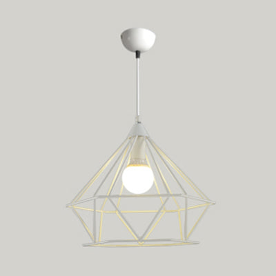 Diamond Wire Guard Pendant Light - Rustic Metal Hanging Lamp For Stair Cafe White / 15.5