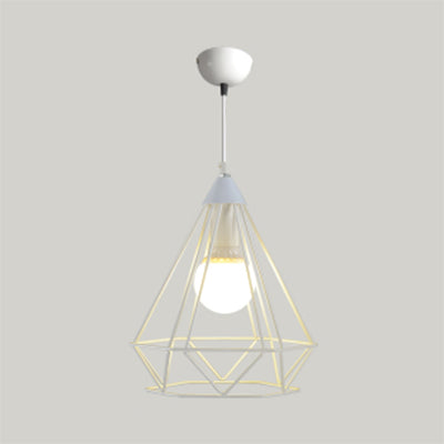 Diamond Wire Guard Pendant Light - Rustic Metal Hanging Lamp For Stair Cafe White / 10
