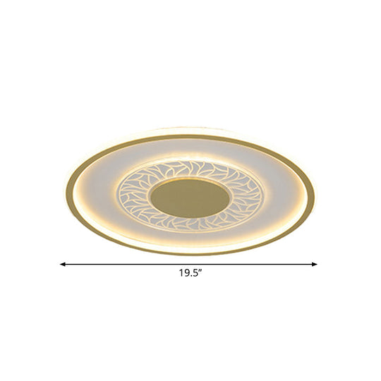 Gold Led Metal Flush Ceiling Lamp - 16’/19.5’ Simple Design Square/Round Fixture
