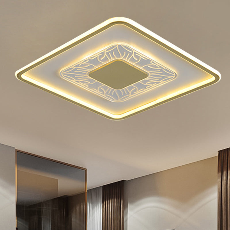 Gold Led Metal Flush Ceiling Lamp - 16’/19.5’ Simple Design Square/Round Fixture