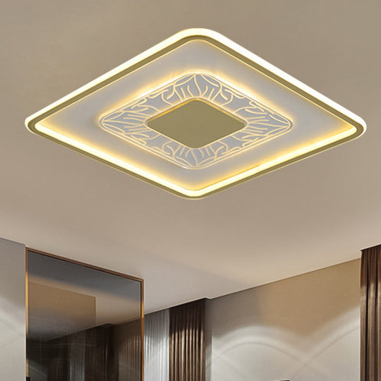 Gold Led Metal Flush Ceiling Lamp - 16’/19.5’ Simple Design Square/Round Fixture