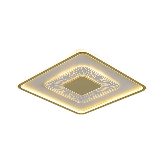 Gold Led Metal Flush Ceiling Lamp - 16’/19.5’ Simple Design Square/Round Fixture