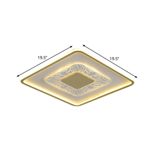 Gold Led Metal Flush Ceiling Lamp - 16’/19.5’ Simple Design Square/Round Fixture
