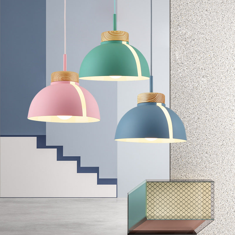 Nordic 1-Light Metal Dome Ceiling Pendant - Pink/White/Black Suspension Light
