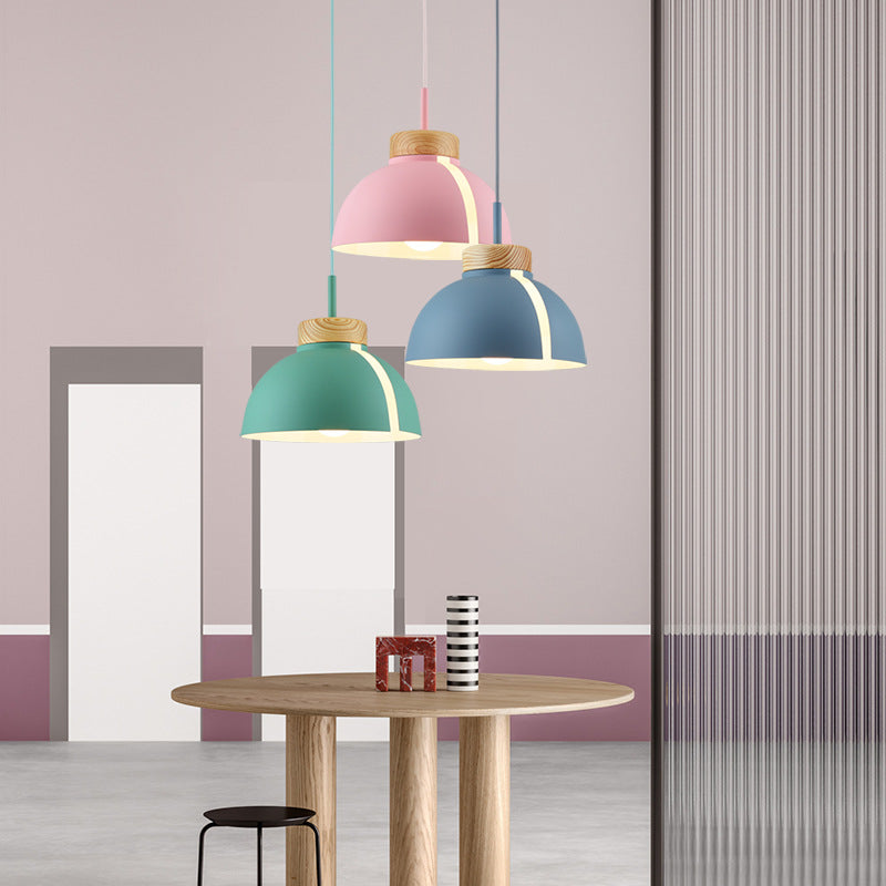 Nordic 1-Light Metal Dome Ceiling Pendant - Pink/White/Black Suspension Light