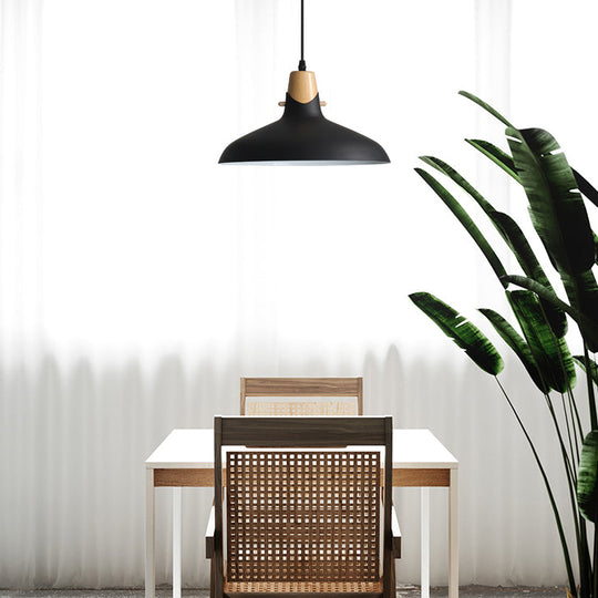 Modern Wooden Hanging Light With Metal Shade - Suspension Lighting For Dining Table