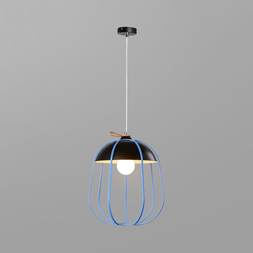 Nordic Single Pendant Light With Wire Guard In Black Blue Or Orange
