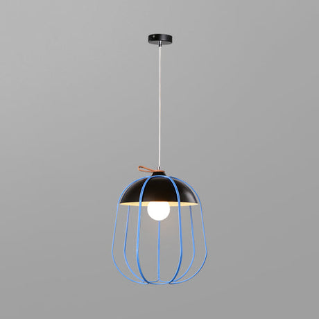 Nordic Metal Single Pendant Light In Black/Blue/Orange - Wire Guard Ceiling Hanging Lamp Black
